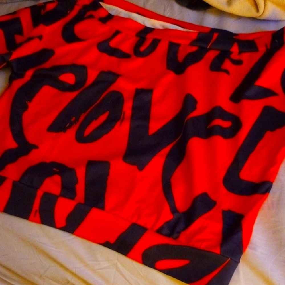 Red Love sweater, size Lg and brand temu
